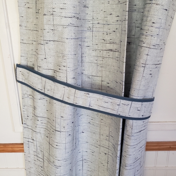 Sears Drapes 48W x 62L Tweed Print Pinch Pleat Curtains Blue VTG 50s 60s NEW - Picture 12 of 16